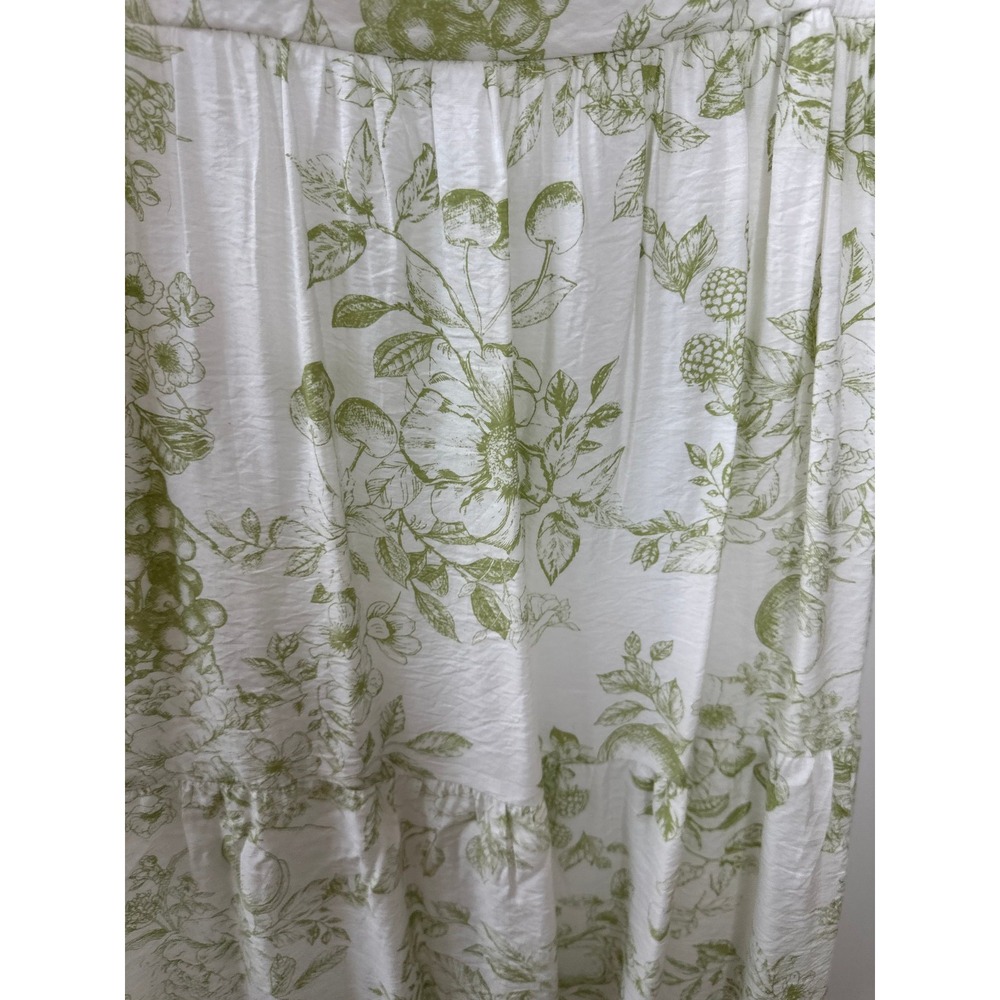 by the River Fruit Blossom Tiered Midi Dress Green Toile Floral Crinkle Large - Picture 5 of 16